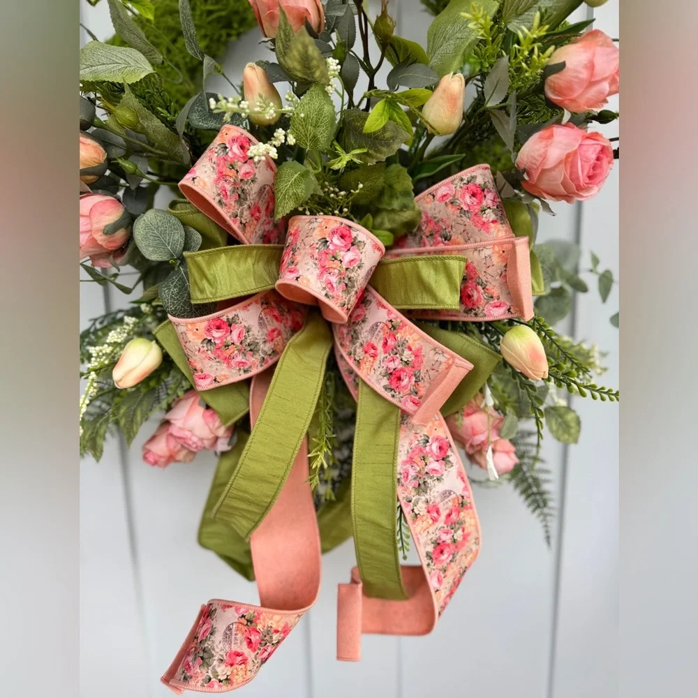 Elegant Rose and Tulip Moss Wreath